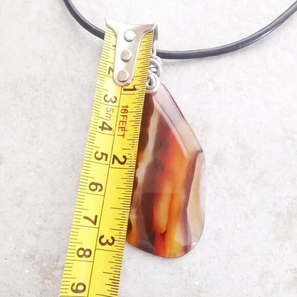 Semi-Translucent Huge Agate + Genuine 22" Leather Cord - Flashy Unisex Necklace - Picture 9 of 10